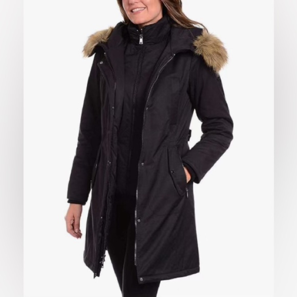 1 Madison Ladies’ Water Resistant Long Parka Faux Fur Hood